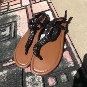 Black braided gladiator sandals